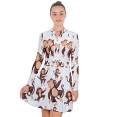 Monkey-seamless-pattern Long Sleeve Panel Dress