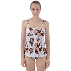 Monkey-seamless-pattern Twist Front Tankini Set