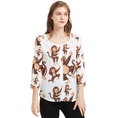 Monkey-seamless-pattern Chiffon Quarter Sleeve Blouse by Jancukart