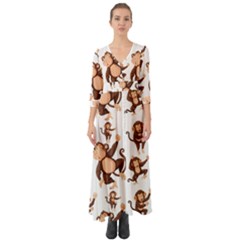 Monkey-seamless-pattern Button Up Boho Maxi Dress