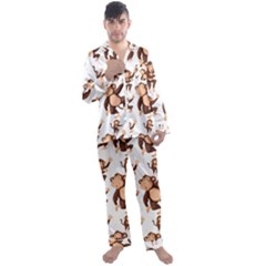 Monkey-seamless-pattern Men s Long Sleeve Satin Pajamas Set