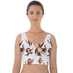 Monkey-seamless-pattern Velvet Crop Top