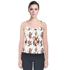 Monkey-seamless-pattern Velvet Spaghetti Strap Top