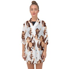 Monkey-seamless-pattern Half Sleeve Chiffon Kimono