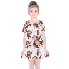 Monkey-seamless-pattern Kids  Simple Cotton Dress