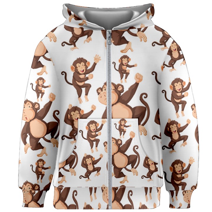 Monkey-seamless-pattern Kids  Zipper Hoodie Without Drawstring