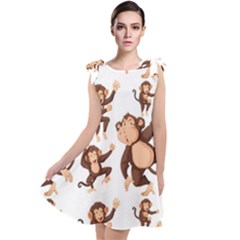 Monkey-seamless-pattern Tie Up Tunic Dress