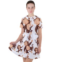 Monkey-seamless-pattern Short Sleeve Shoulder Cut Out Dress 