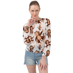 Monkey-seamless-pattern Banded Bottom Chiffon Top by Jancukart