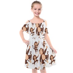 Monkey-seamless-pattern Kids  Cut Out Shoulders Chiffon Dress