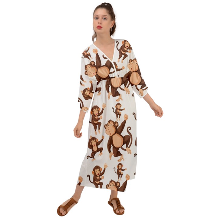 Monkey-seamless-pattern Grecian Style  Maxi Dress