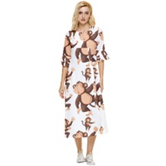 Monkey-seamless-pattern Double Cuff Midi Dress