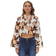 Monkey-seamless-pattern Boho Long Bell Sleeve Top