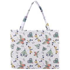 Seamless-pattern-with-moth-butterfly-dragonfly-white-backdrop Mini Tote Bag