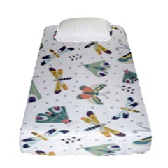 Seamless-pattern-with-moth-butterfly-dragonfly-white-backdrop Fitted Sheet (single Size)