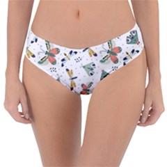 Seamless-pattern-with-moth-butterfly-dragonfly-white-backdrop Reversible Classic Bikini Bottoms