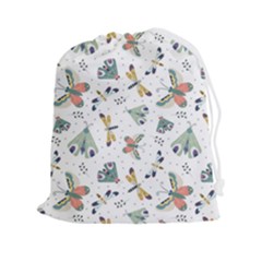 Seamless-pattern-with-moth-butterfly-dragonfly-white-backdrop Drawstring Pouch (2xl)