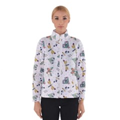 Seamless-pattern-with-moth-butterfly-dragonfly-white-backdrop Women s Bomber Jacket