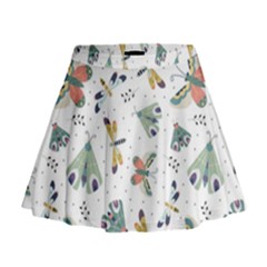 Seamless-pattern-with-moth-butterfly-dragonfly-white-backdrop Mini Flare Skirt