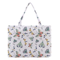 Seamless-pattern-with-moth-butterfly-dragonfly-white-backdrop Medium Tote Bag