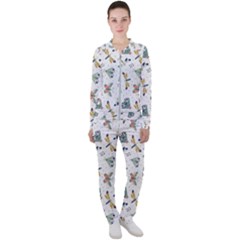 Seamless-pattern-with-moth-butterfly-dragonfly-white-backdrop Casual Jacket And Pants Set