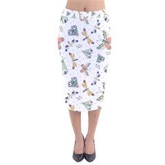 Seamless-pattern-with-moth-butterfly-dragonfly-white-backdrop Velvet Midi Pencil Skirt