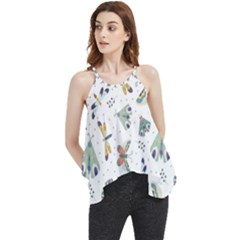 Seamless-pattern-with-moth-butterfly-dragonfly-white-backdrop Flowy Camisole Tank Top