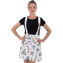 Seamless-pattern-with-moth-butterfly-dragonfly-white-backdrop Velvet Suspender Skater Skirt