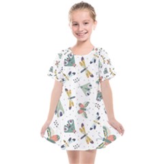 Seamless-pattern-with-moth-butterfly-dragonfly-white-backdrop Kids  Smock Dress