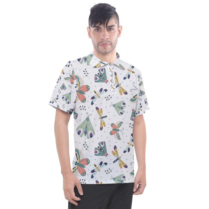 Seamless-pattern-with-moth-butterfly-dragonfly-white-backdrop Men s Polo Tee