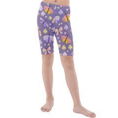 Vector-seamless-pattern-with-butterflies-beetles Kids  Mid Length Swim Shorts