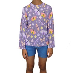 Vector-seamless-pattern-with-butterflies-beetles Kids  Long Sleeve Swimwear