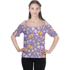 Vector-seamless-pattern-with-butterflies-beetles Cutout Shoulder Tee