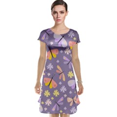 Vector-seamless-pattern-with-butterflies-beetles Cap Sleeve Nightdress