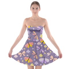 Vector-seamless-pattern-with-butterflies-beetles Strapless Bra Top Dress