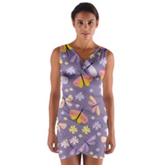 Vector-seamless-pattern-with-butterflies-beetles Wrap Front Bodycon Dress