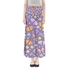 Vector-seamless-pattern-with-butterflies-beetles Full Length Maxi Skirt