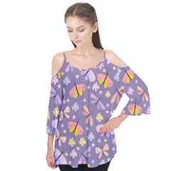 Vector-seamless-pattern-with-butterflies-beetles Flutter Sleeve Tee 