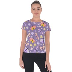 Vector-seamless-pattern-with-butterflies-beetles Short Sleeve Sports Top 