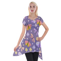 Vector-seamless-pattern-with-butterflies-beetles Short Sleeve Side Drop Tunic