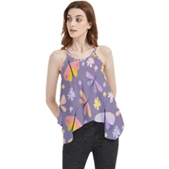 Vector-seamless-pattern-with-butterflies-beetles Flowy Camisole Tank Top