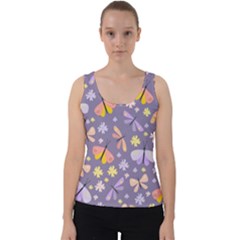 Vector-seamless-pattern-with-butterflies-beetles Velvet Tank Top