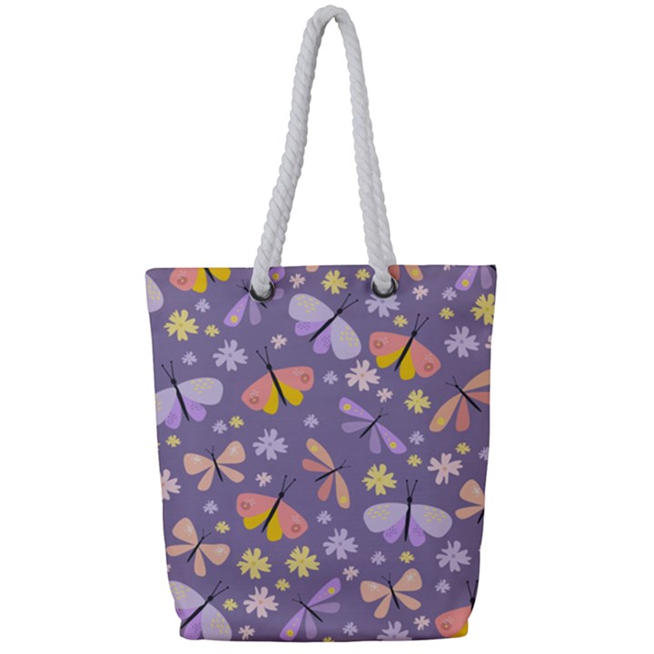 Vector-seamless-pattern-with-butterflies-beetles Full Print Rope Handle Tote (Small)