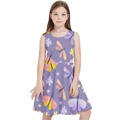 Vector-seamless-pattern-with-butterflies-beetles Kids  Skater Dress by Jancukart