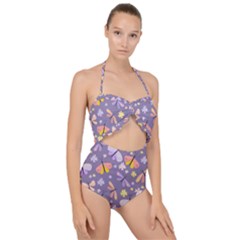 Vector-seamless-pattern-with-butterflies-beetles Scallop Top Cut Out Swimsuit