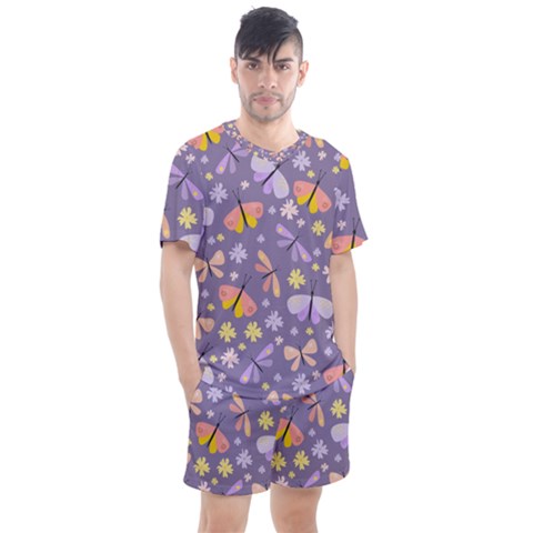 Vector-seamless-pattern-with-butterflies-beetles Men s Mesh Tee And Shorts Set by Jancukart