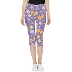 Vector-seamless-pattern-with-butterflies-beetles Inside Out Lightweight Velour Capri Leggings  by Jancukart