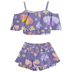 Vector-seamless-pattern-with-butterflies-beetles Kids  Off Shoulder Skirt Bikini