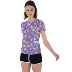 Vector-seamless-pattern-with-butterflies-beetles Back Circle Cutout Sports Tee