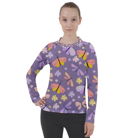 Vector-seamless-pattern-with-butterflies-beetles Women s Pique Long Sleeve Tee by Jancukart